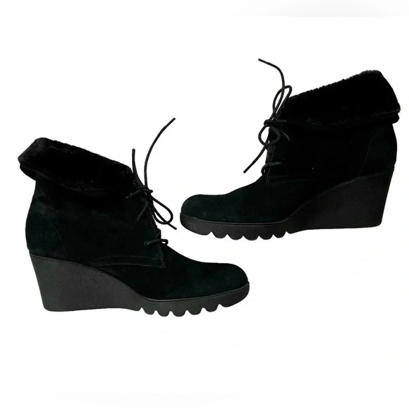 Donald J. Pliner Maxxi Leather Suede Wedge Ankle Boots - Picture 1 of 5